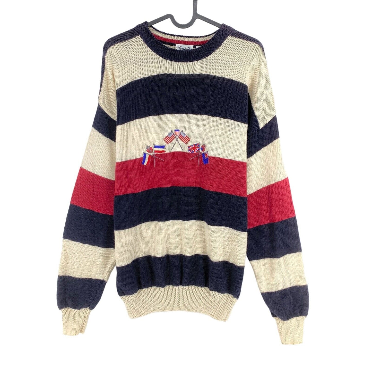 Cosby Vintage Retro 90s Carletti Beige Striped Sweater Pullover Size S