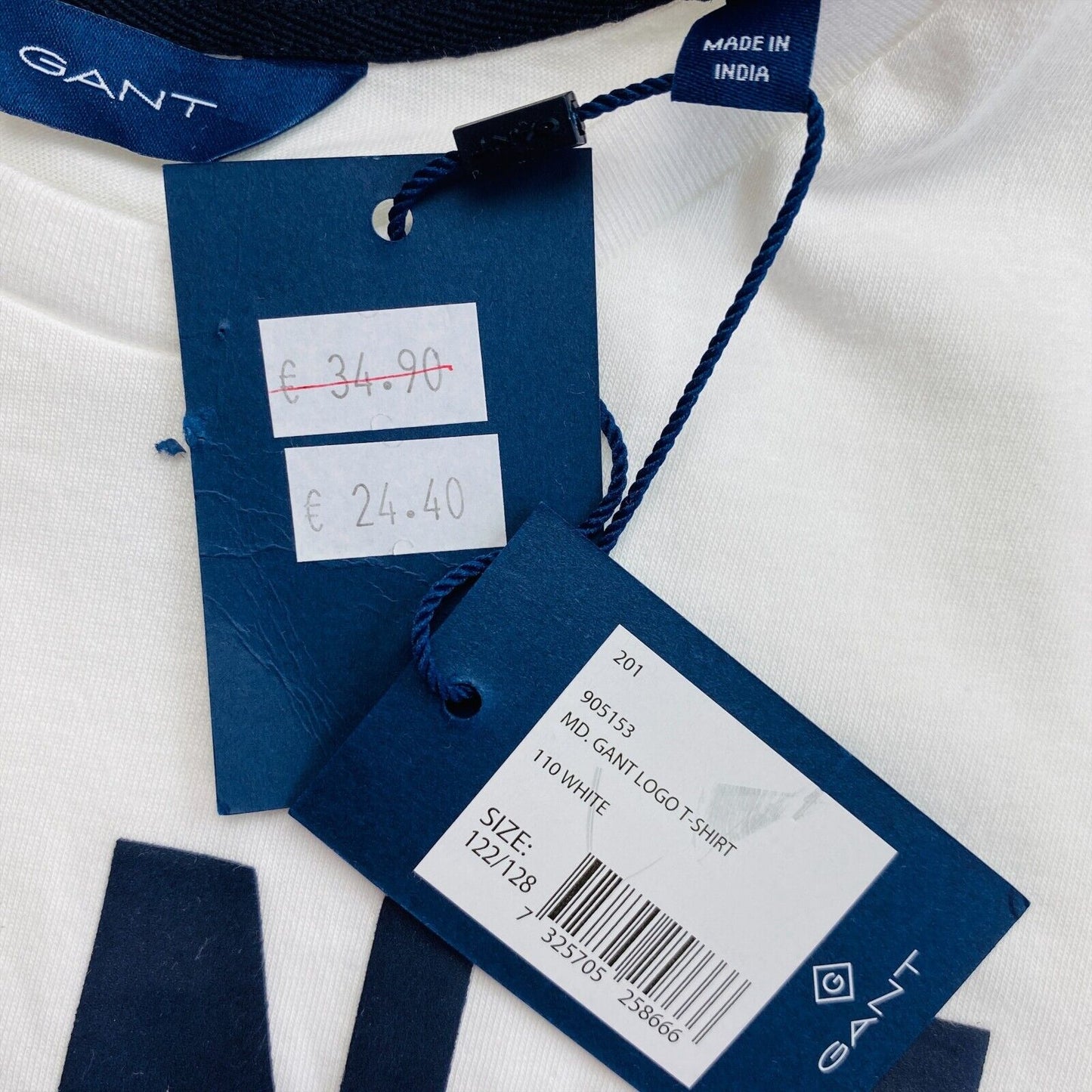 GANT Boys White Logo Crew Neck T-Shirt Size 7 - 8 Years 122/128 cm