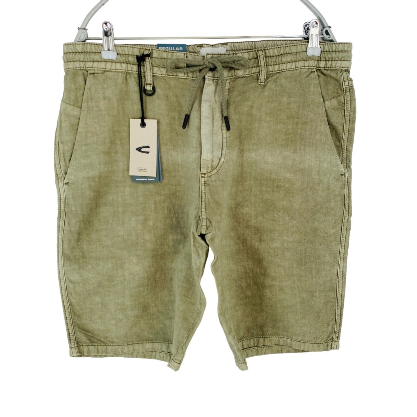 Camel Active HOUSTON Khaki Green Mens Regular Fit Linen Blend Shorts W33