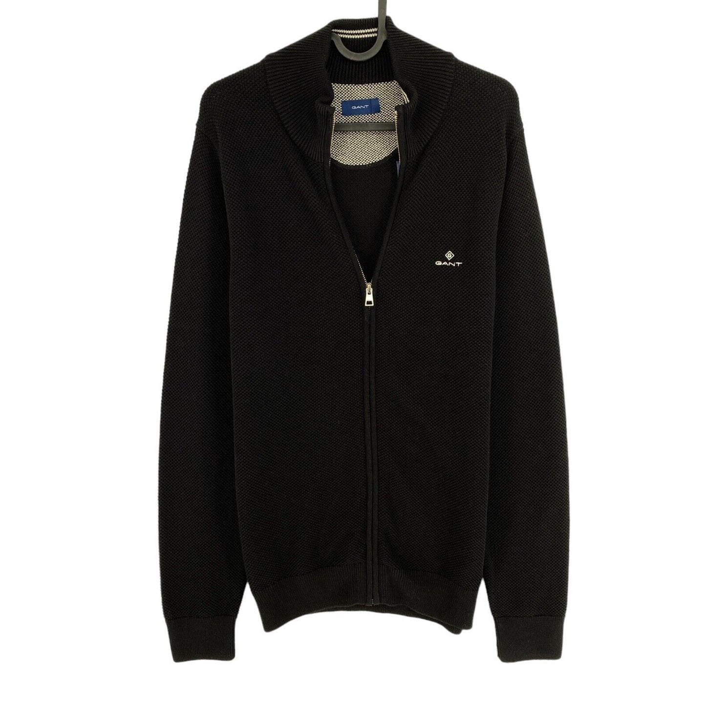 GANT Black Cotton Pique Full Zip Sweater Jumper Size S