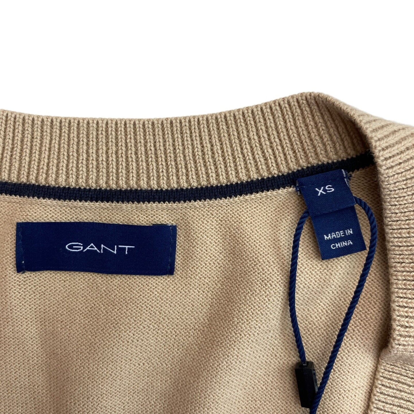 GANT Brown Light Cotton V Neck Jumper Sweater Pullover Size XS