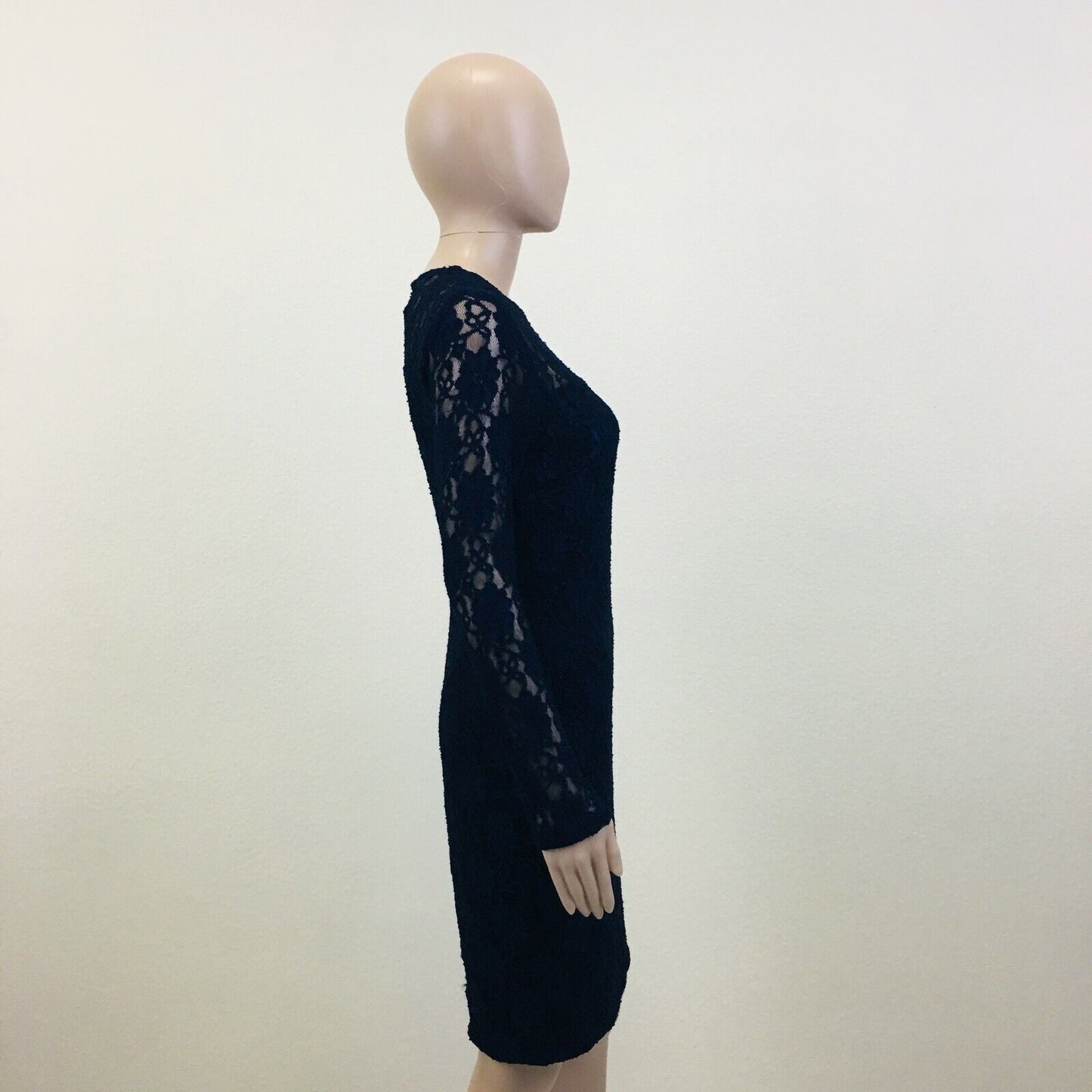 RRP $129 ZARA Dark Blue Long Sleeve Crochet Evening Dress Size S