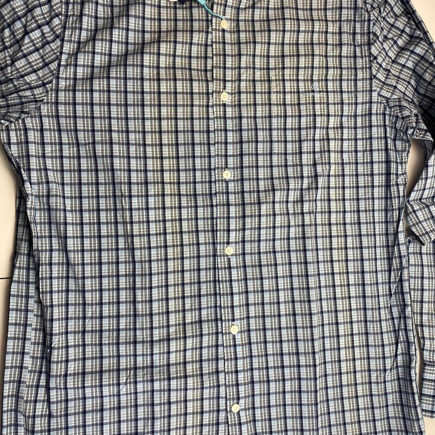 GANT Blue Tech Prep Indigo Check Regular Fit Shirt Size M 39/40 15.75