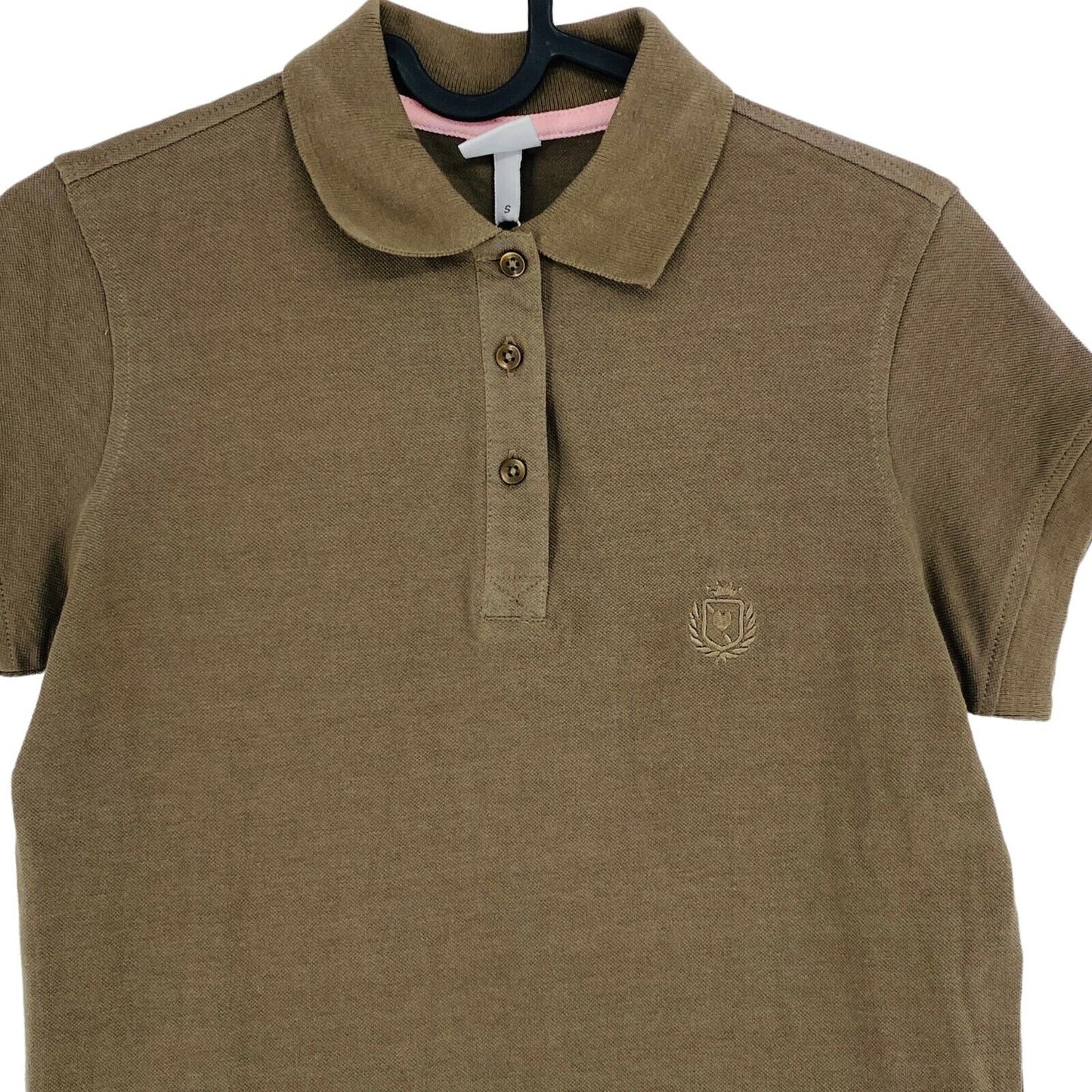 PIAZZA ITALIA Brown 100% Cotton Short Sleeve Collared Polo Top Size S