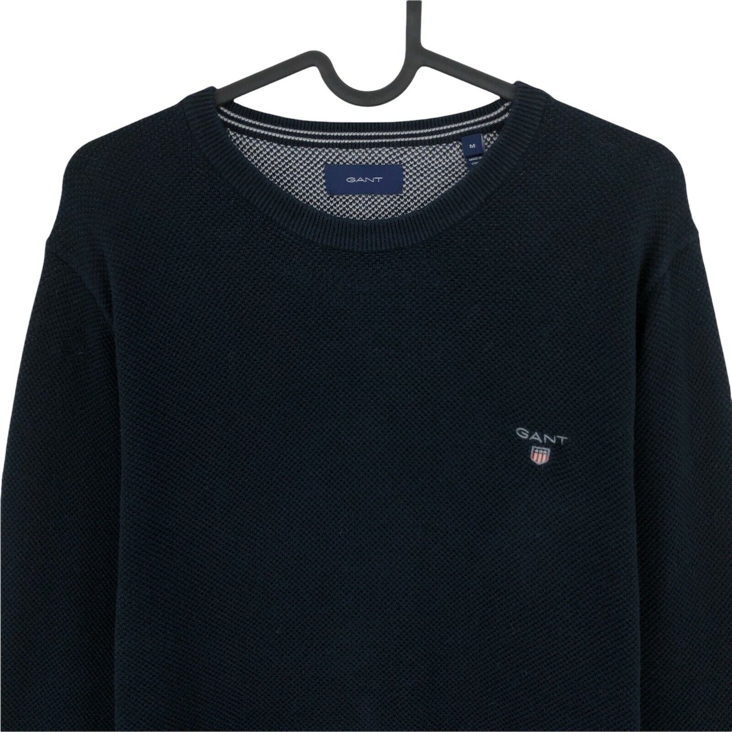 GANT Navy Blue Cotton Pique Crew Neck Jumper Sweater Size M