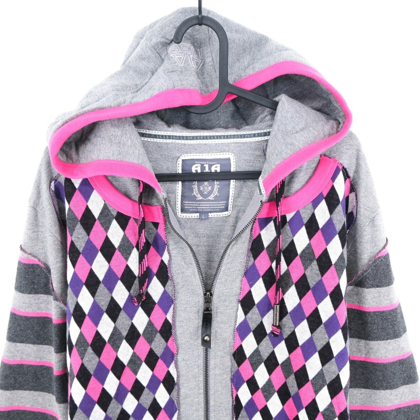 A1A Grey / Pink Hooded Sweater Pullover Size M L