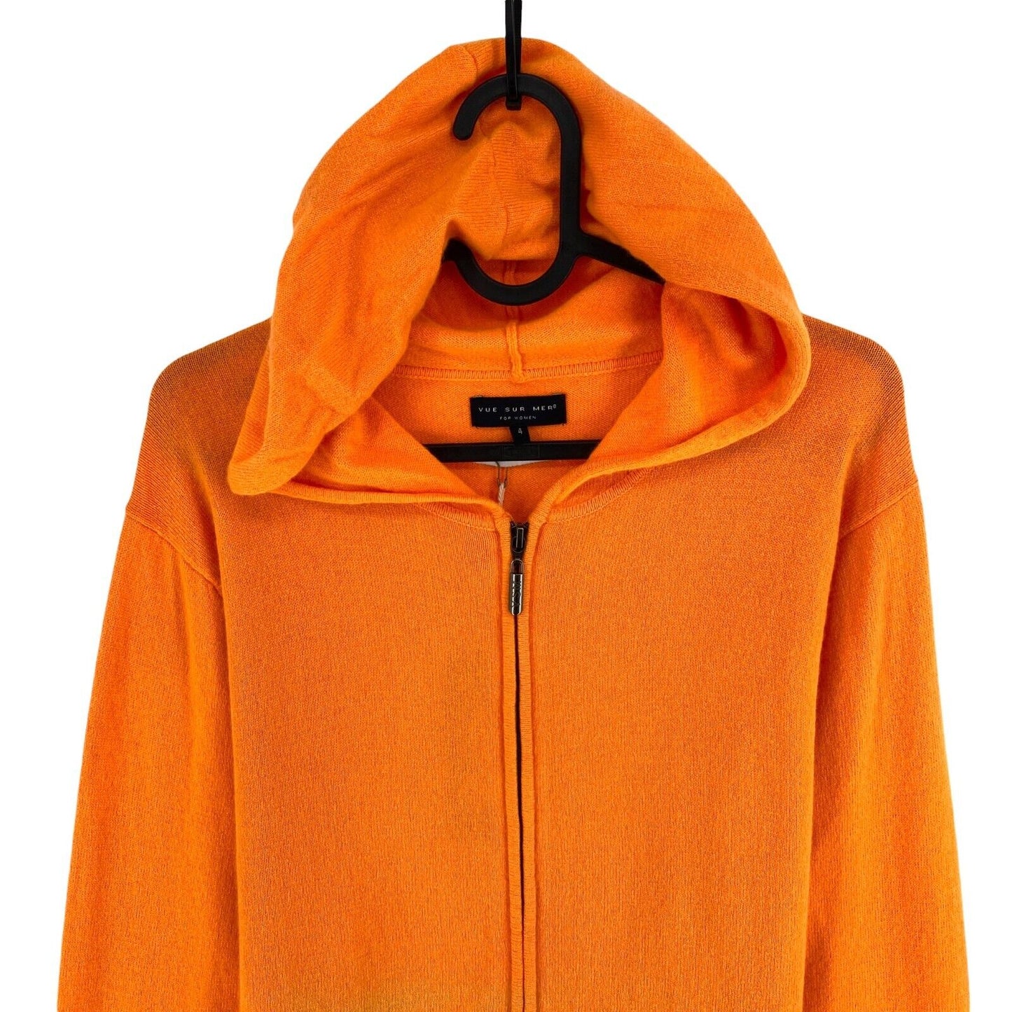 VUE SUR MER Women Orange 100% Cashmere Full Zip Hoodie Sweater Pullover Size XL