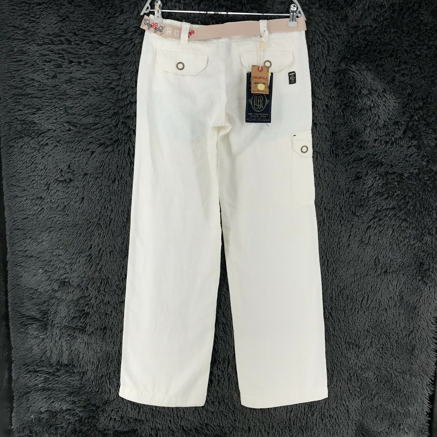 GURU Women White Loose Straight Fit Linen Trousers Size M W31