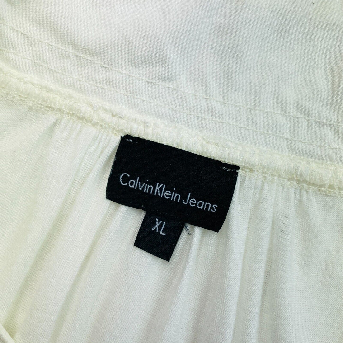 Calvin Klein Jeans White With Bow V Neck Top Blouse Size XL