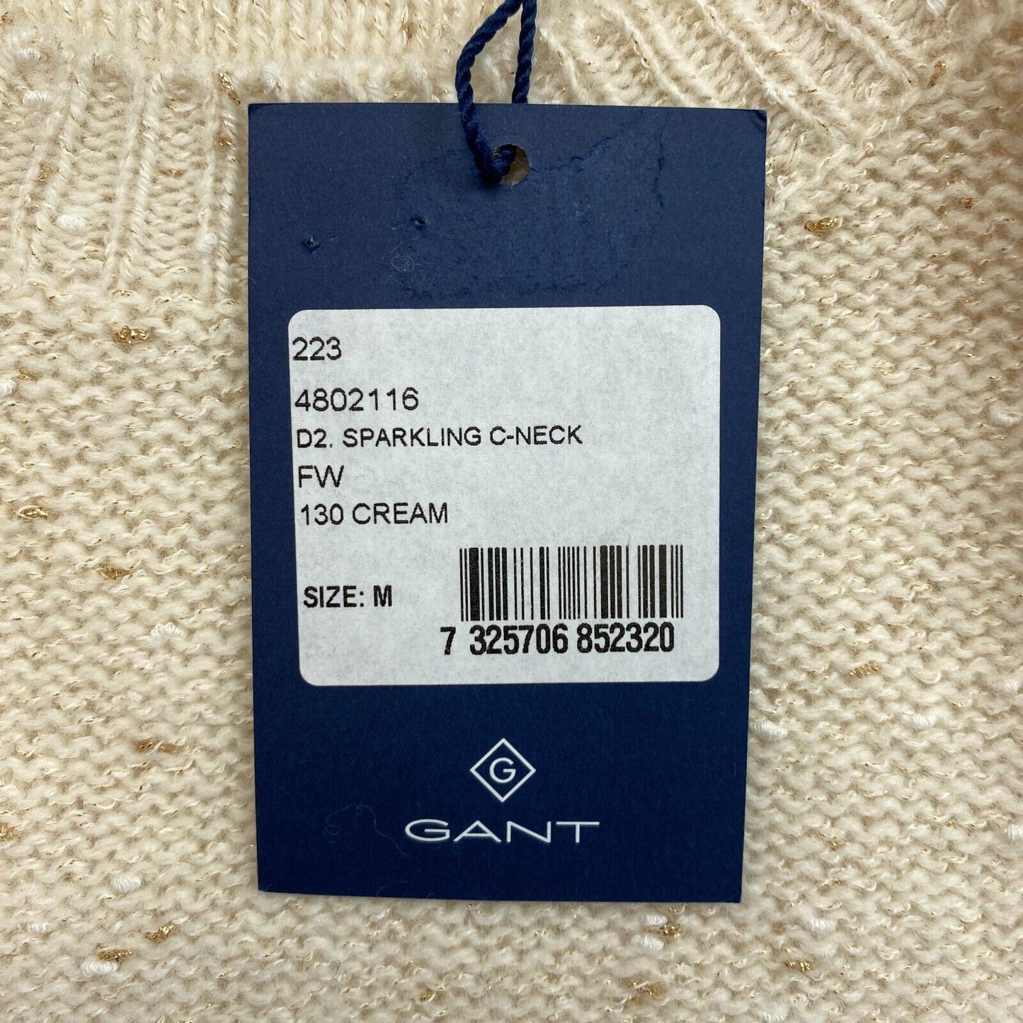 GANT Beige Sparkling Crew Neck Jumper Sweater Size M