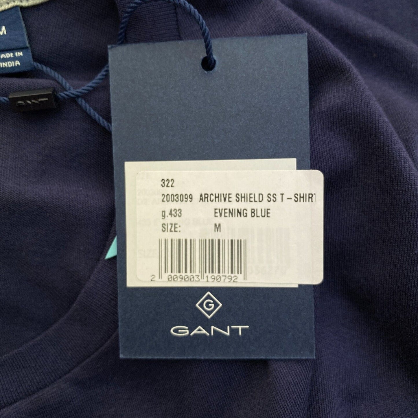 GANT Men Navy Blue Archive Shield Crew Neck Short Sleeves T Shirt Size M