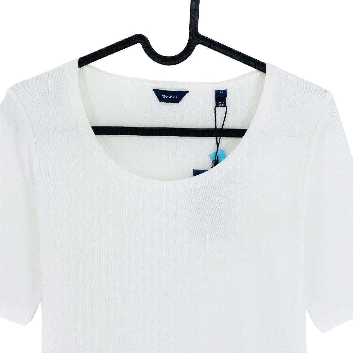 GANT White 1x1 Rib Round Neck T Shirt Size L