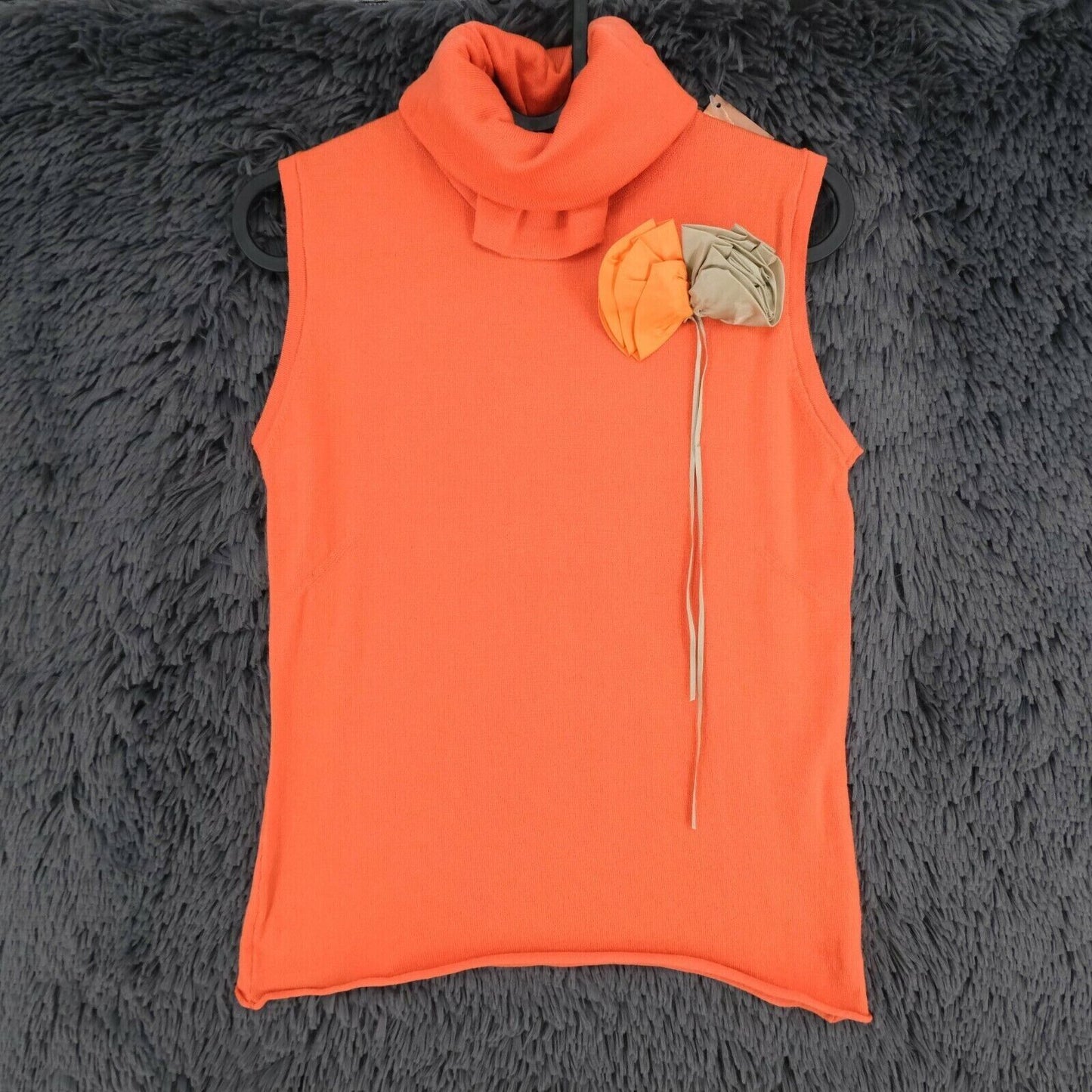 LANEROSSI Orange 100% Merino Wool Roll Neck Top Size 4 - XL