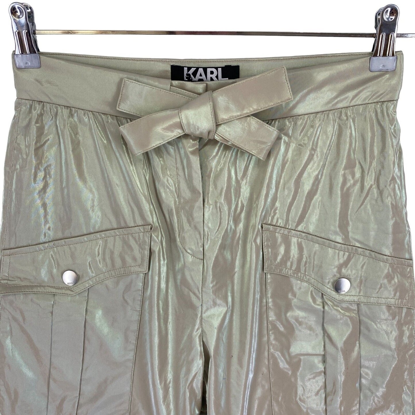 Karl Lagerfeld Beige Metal Drawstring Metallic Shorts Size EU 32 UK 4 US 2