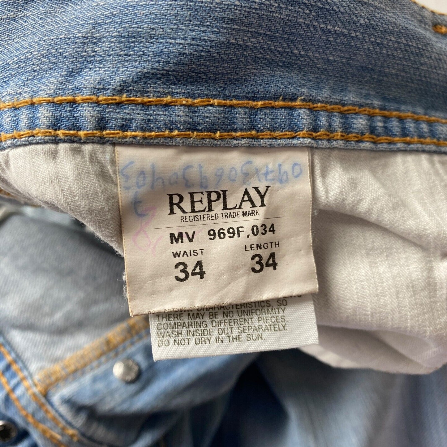 Replay Blue Slim Fit Jeans Size W34 L34 Made In Italy