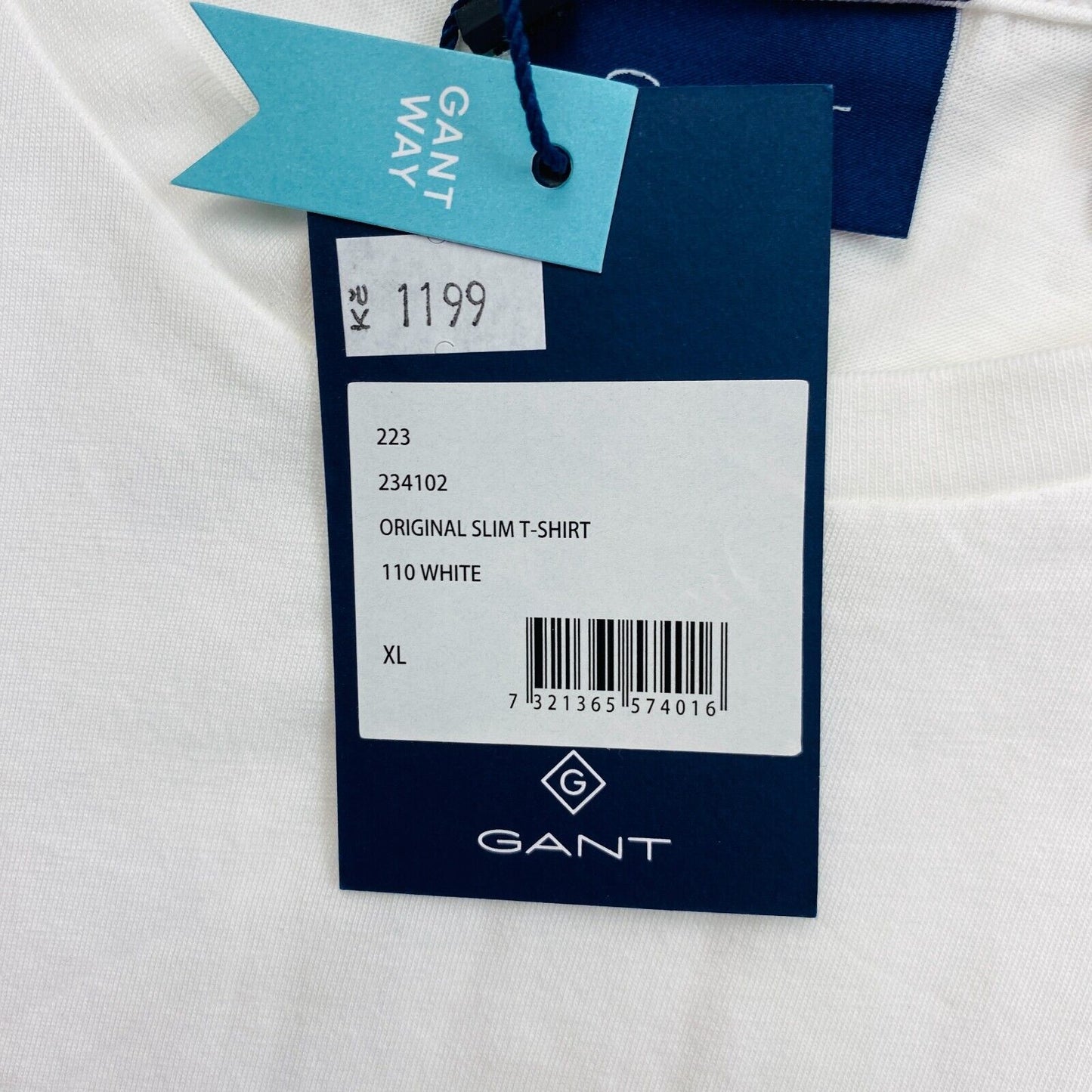 GANT T-shirt à col rond coupe slim original blanc taille XL