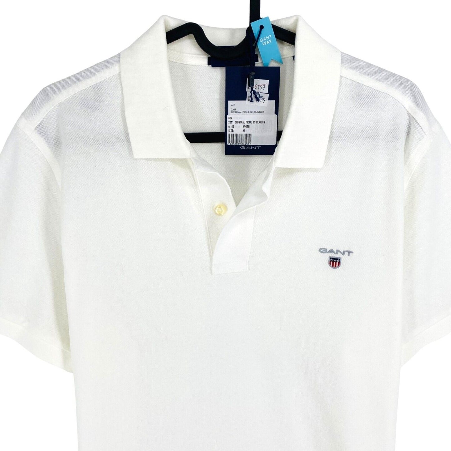 GANT Men White Original Regular Fit Pique Rugger Short Sleeves Polo Shirt Size M