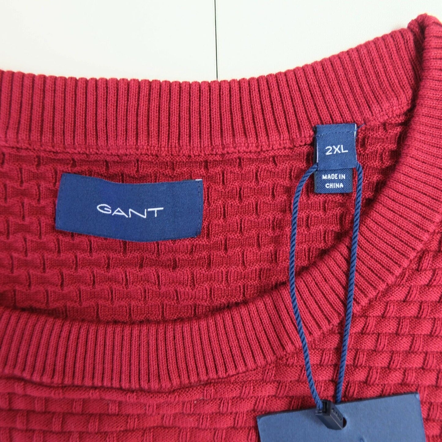 GANT Mahogny Red Signature Weave Crew Neck Cotton Jumper Sweater Size 2XL XXL