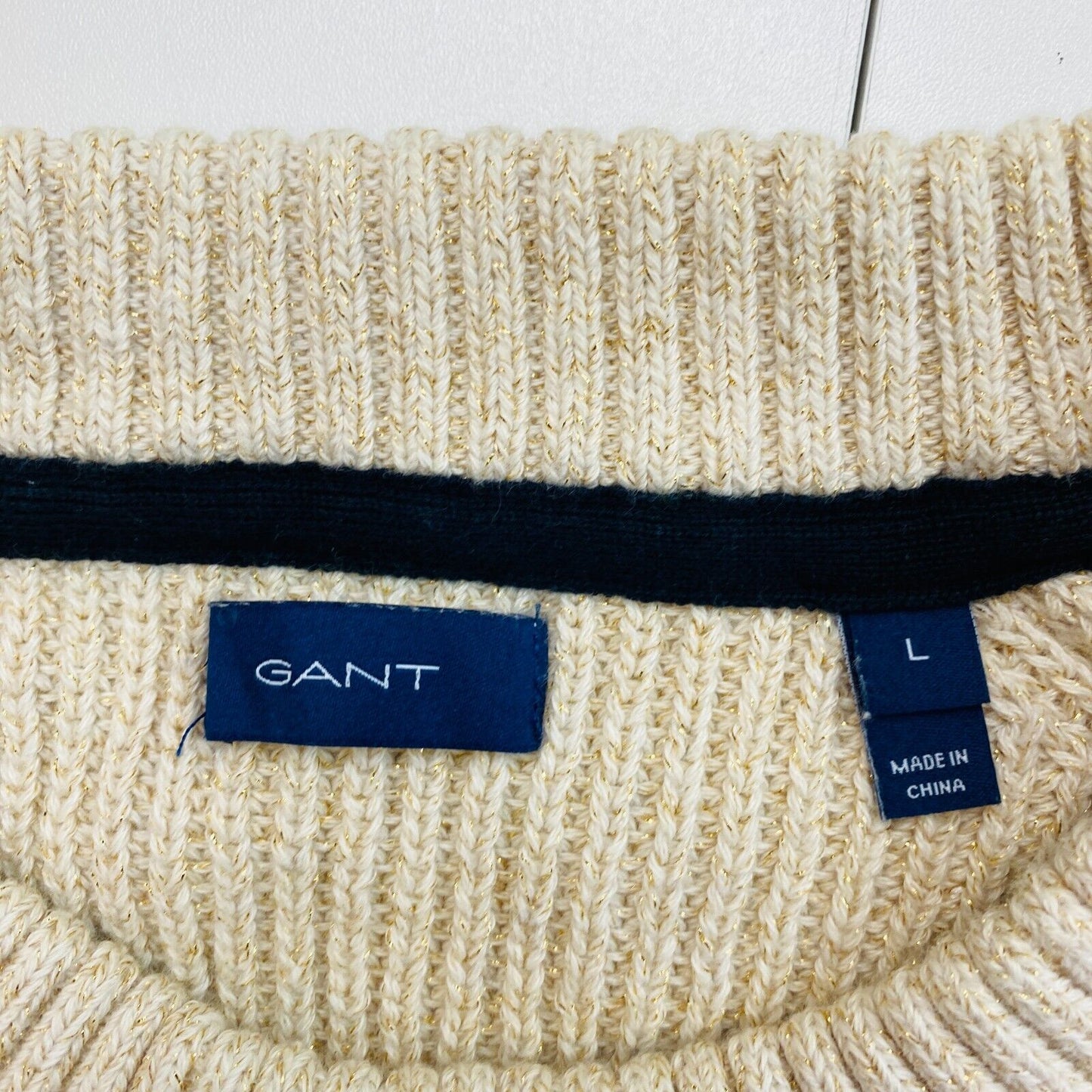 GANT Women Beige Crew Neck Sweater Jumper Size L