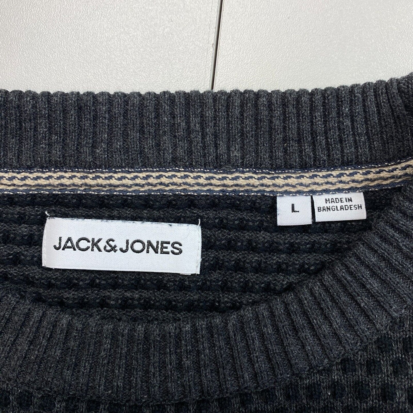 JACK&JONES Mens Dark Grey Knit Crew Neck Sweater Jumper Size L