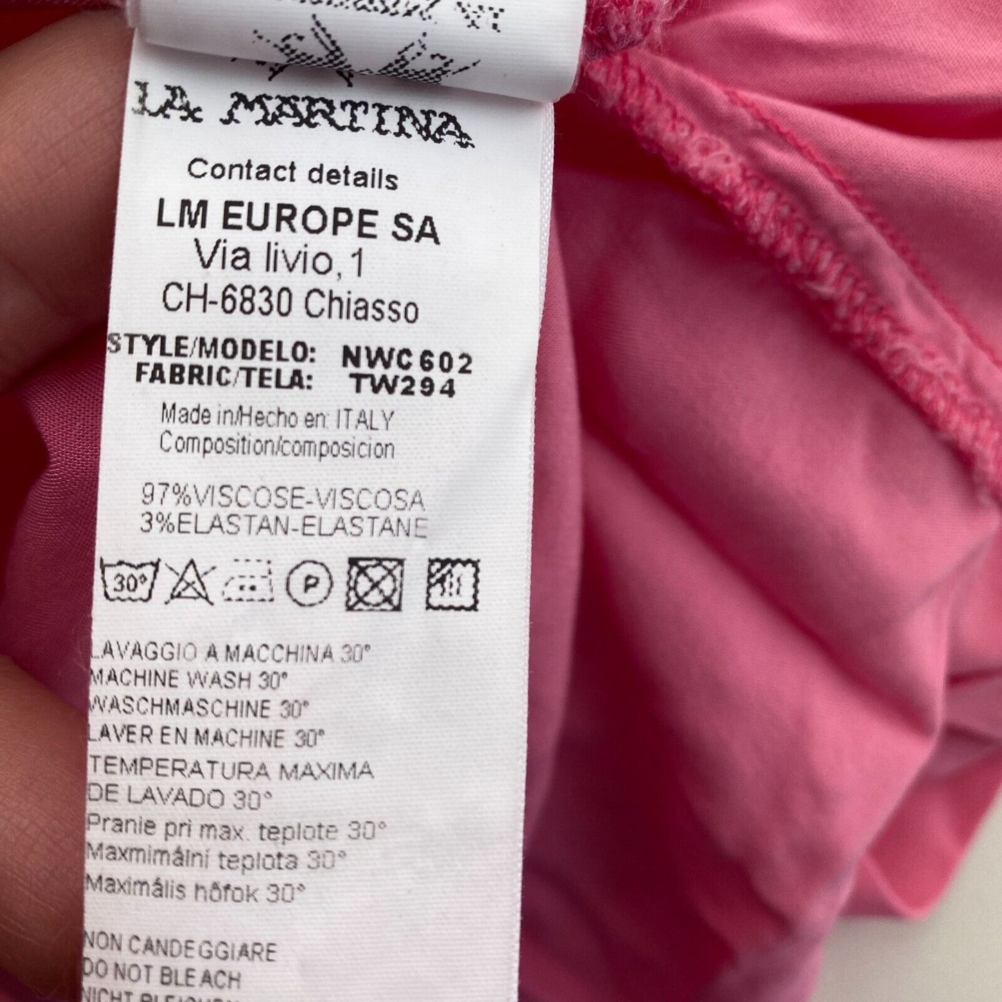 LA MARTINA Chemise Manches Longues en Sergé de Viscose Rose Taille 4 / L