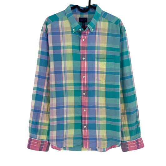 GANT Colored Untucked Plaid Cotton Regular Fit Shirt Size L 41/42 16.5