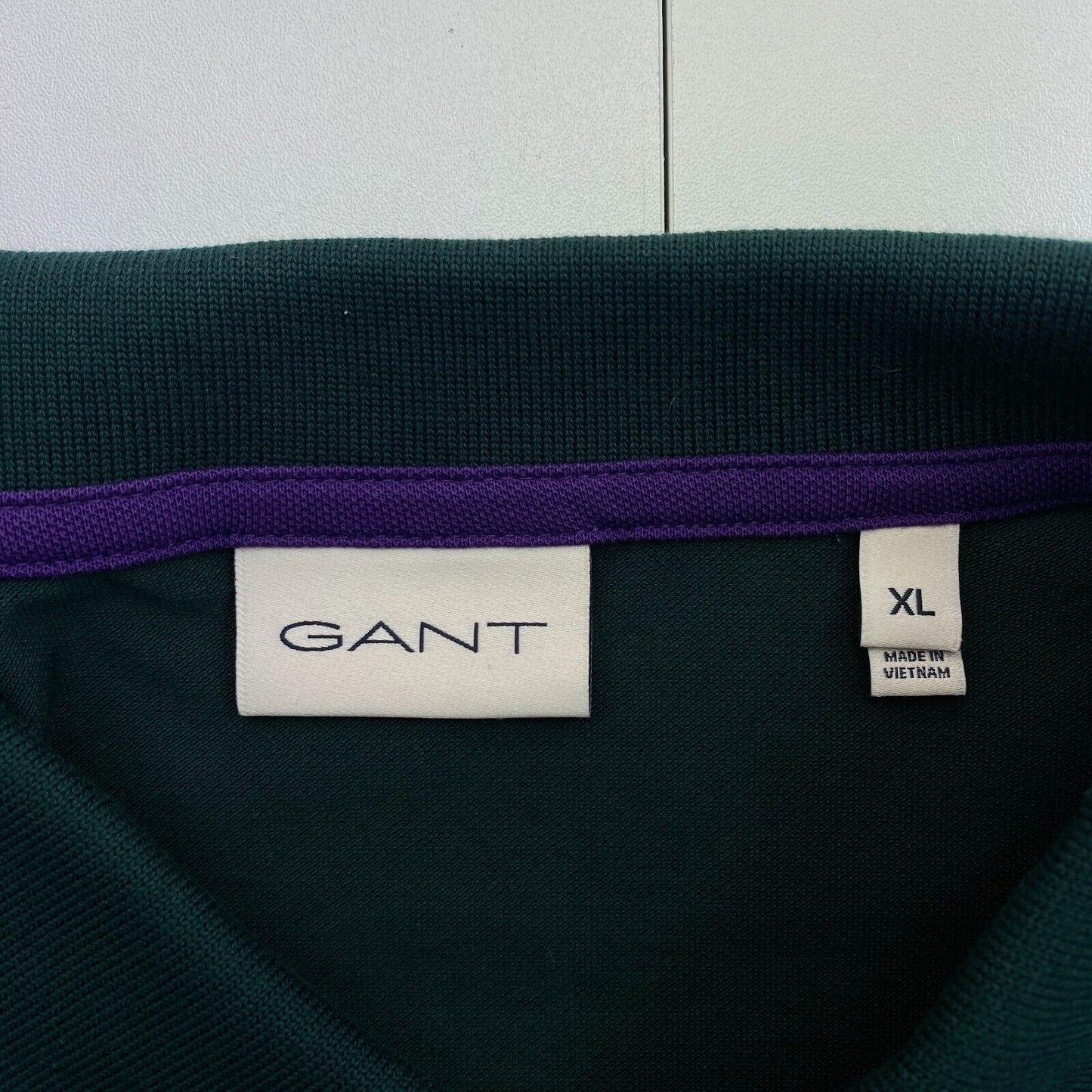 GANT Men Dark Green Contrast Collar Pique Short Sleeves Polo Shirt Size XL