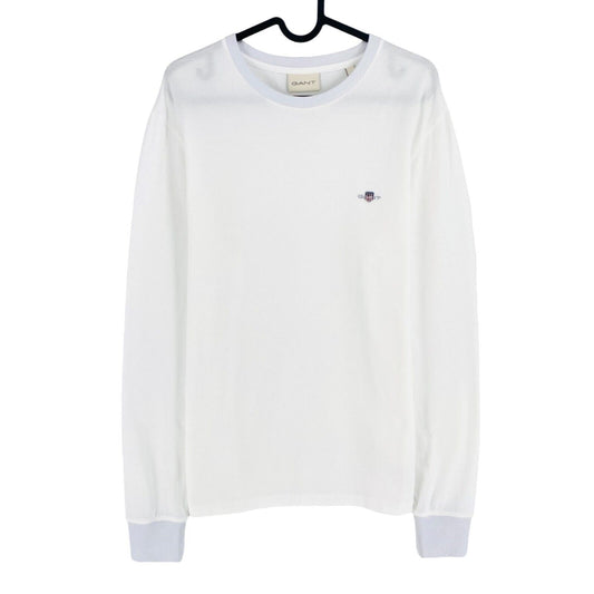 GANT Men White Reg Shield Pique Crew Neck Long Sleeve T Shirt Size L