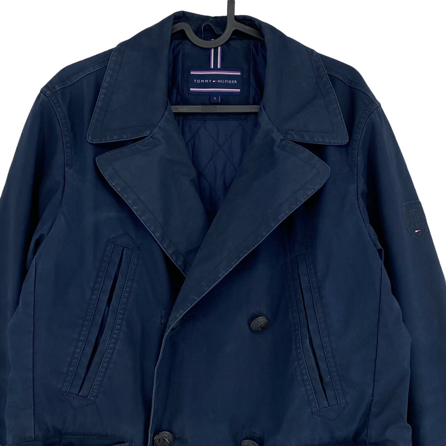 TOMMY HILFIGER Navy Blue 100% Cotton Trench Coat Size S