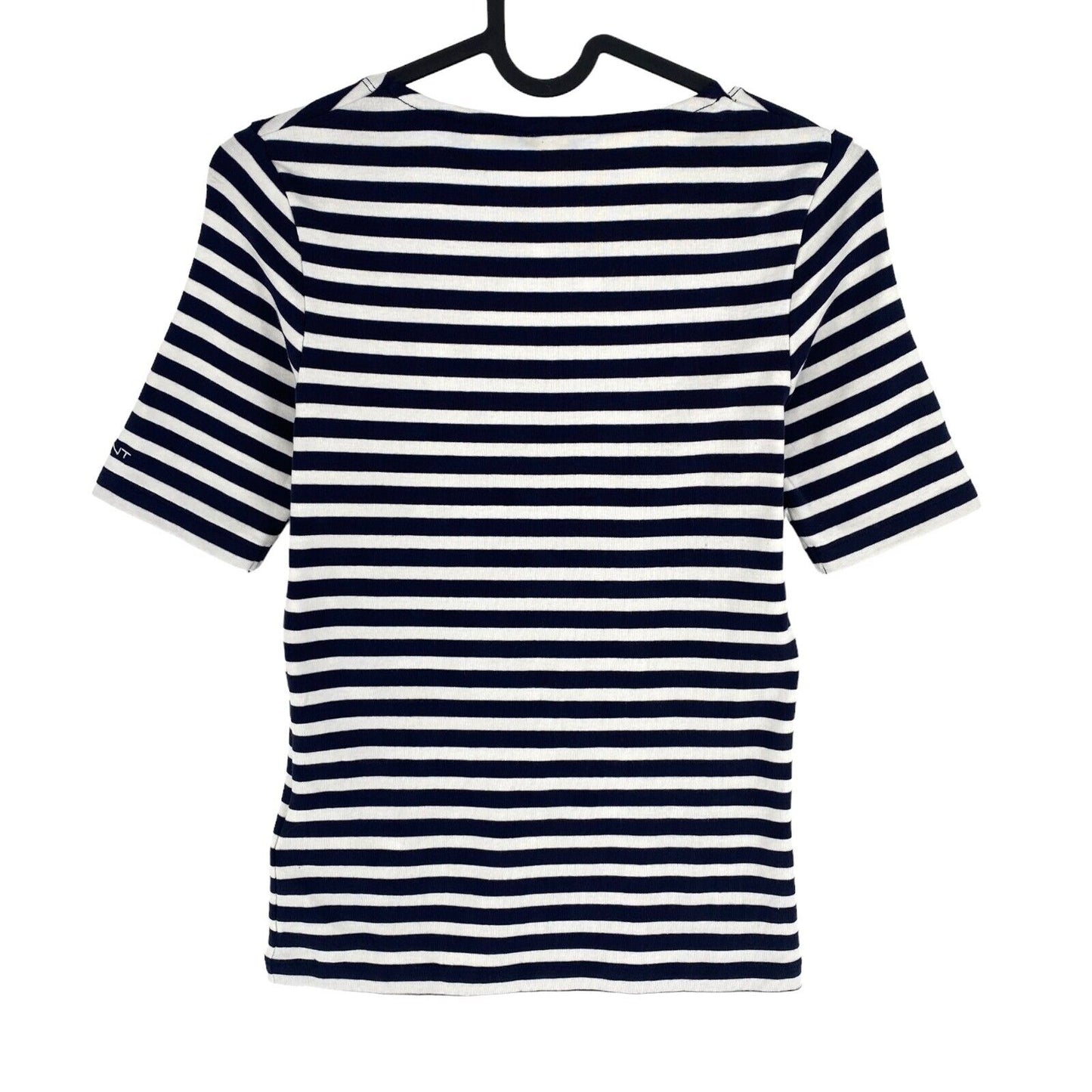 GANT Women Navy Blue Striped 1x1 Rib Crew Neck T Shirt Size XS