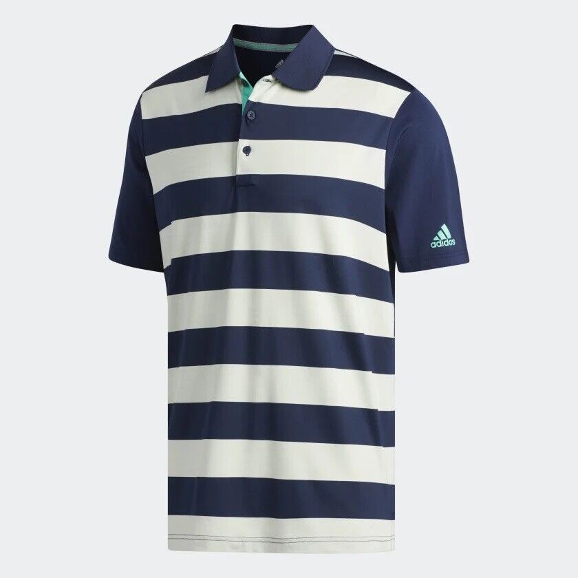 Adidas Golf Navy Blue White Striped Regular Fit Polo Shirt Top Size M