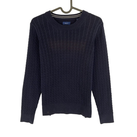 GANT Navy Blue Cotton Cable Knit Crew Neck Sweater Jumper Size S