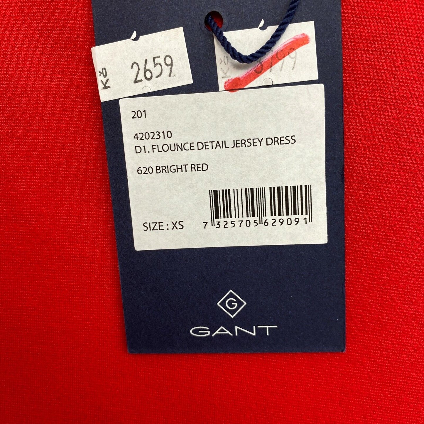 GANT Red Flounce Detail Jersey Dress Size XS