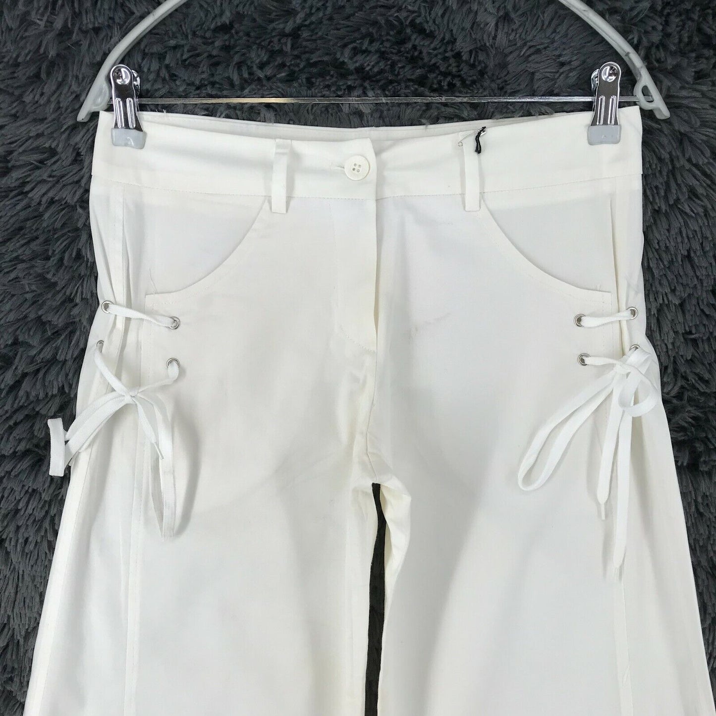 ROSSODISERA Women White Stretch Loose Bootcut Fit Trousers Size M W30