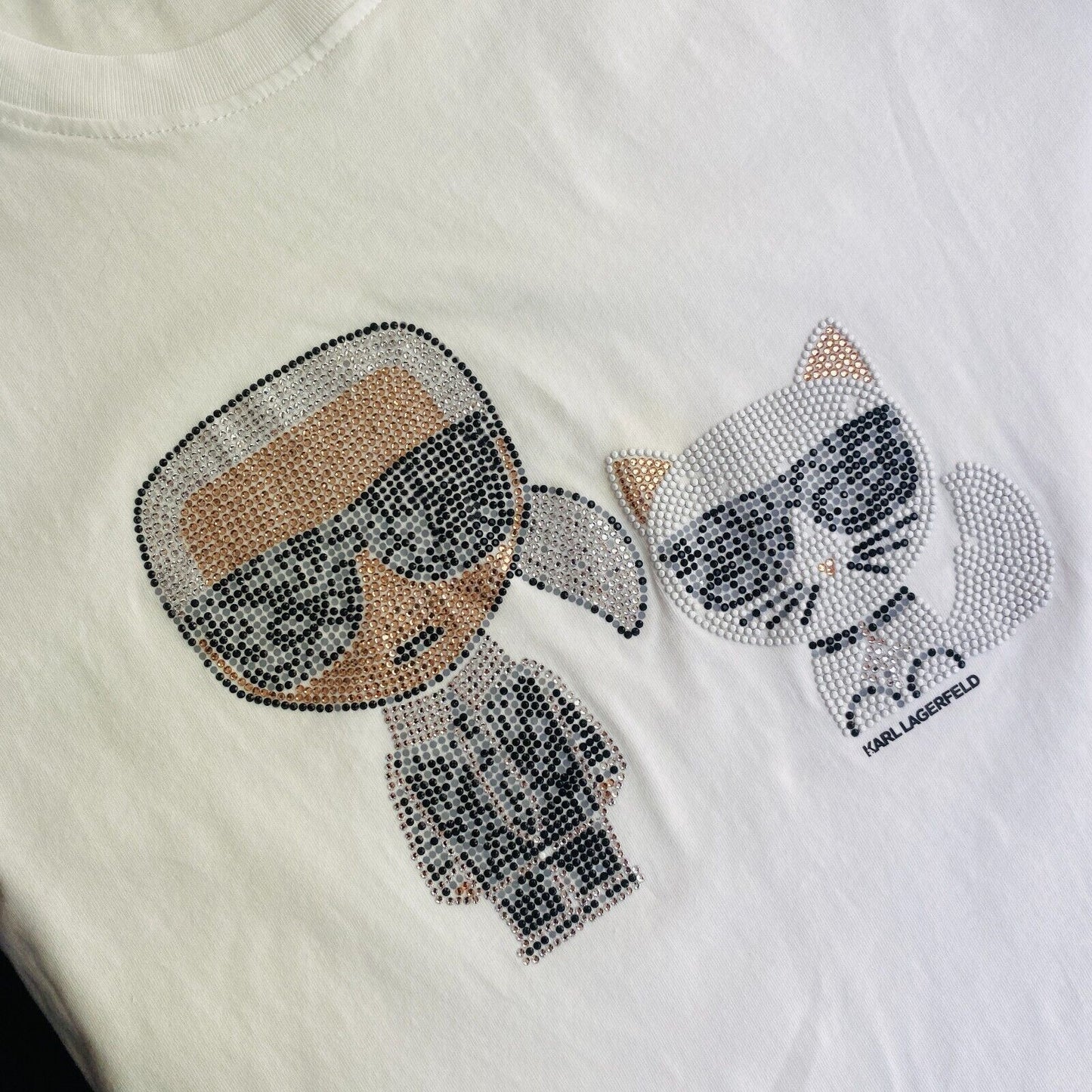 Karl Lagerfeld White Ikonik Rhinestone Couple Crew Neck T-Shirt Top Size S