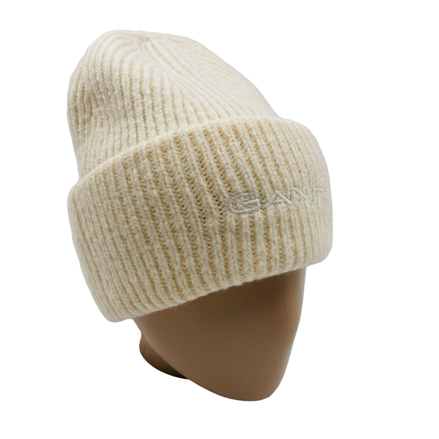 GANT Milk White Acrylic Wool Blend Chunky Knit Beanie Hat One Size