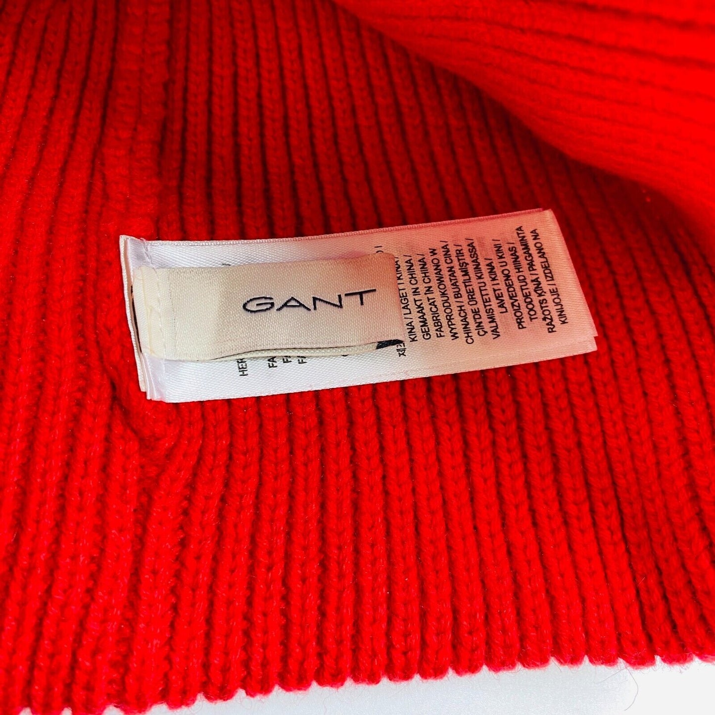 GANT Unisex Red Cotton Wool Blend Beanie Winter Hat One Size