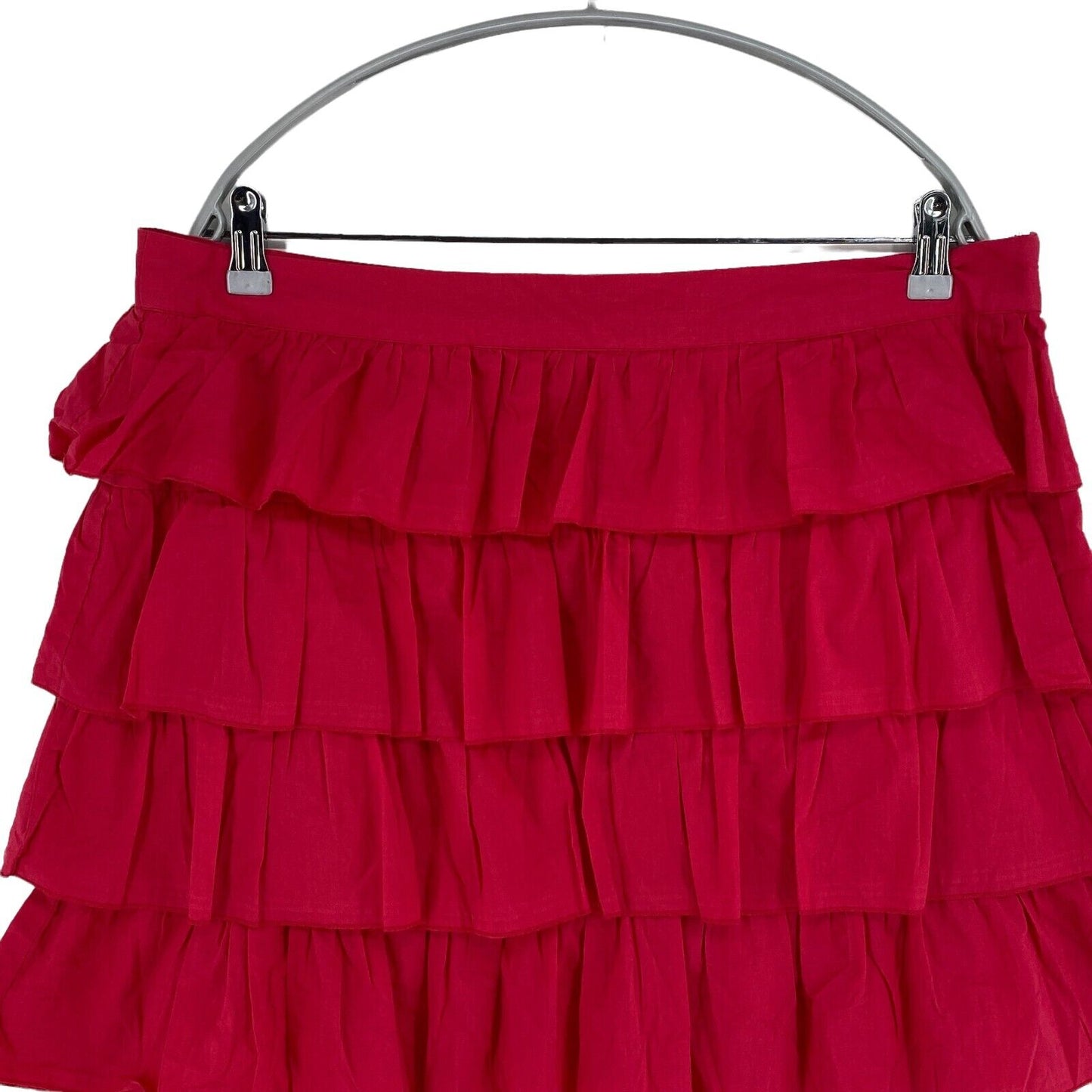 VUE SUR MER Coral Red 100% Cotton Ruffle Flare Skirt Size EU 44 UK 16 US 14