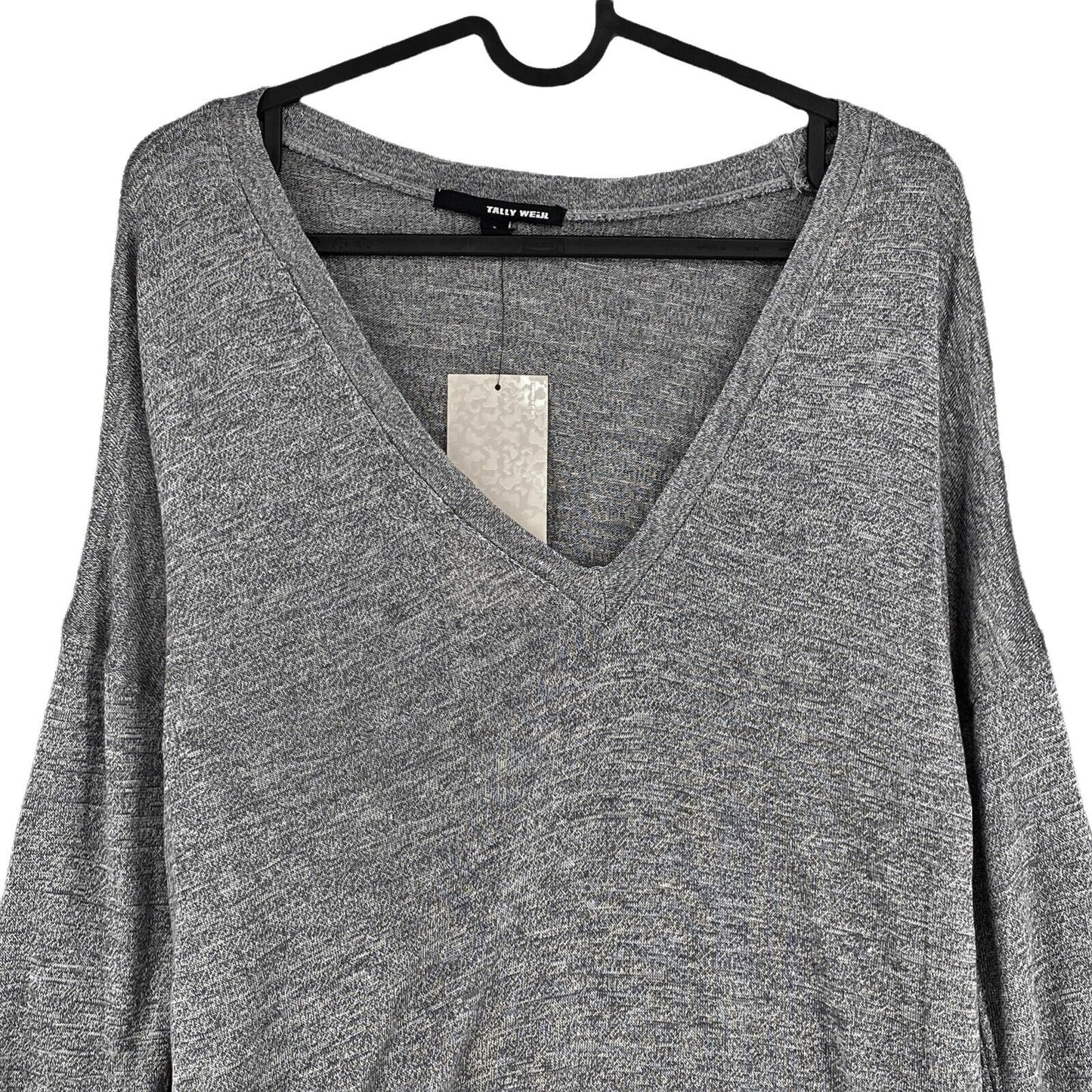 TALLY WEiJL Pull gris foncé à manches longues et col en V Taille S