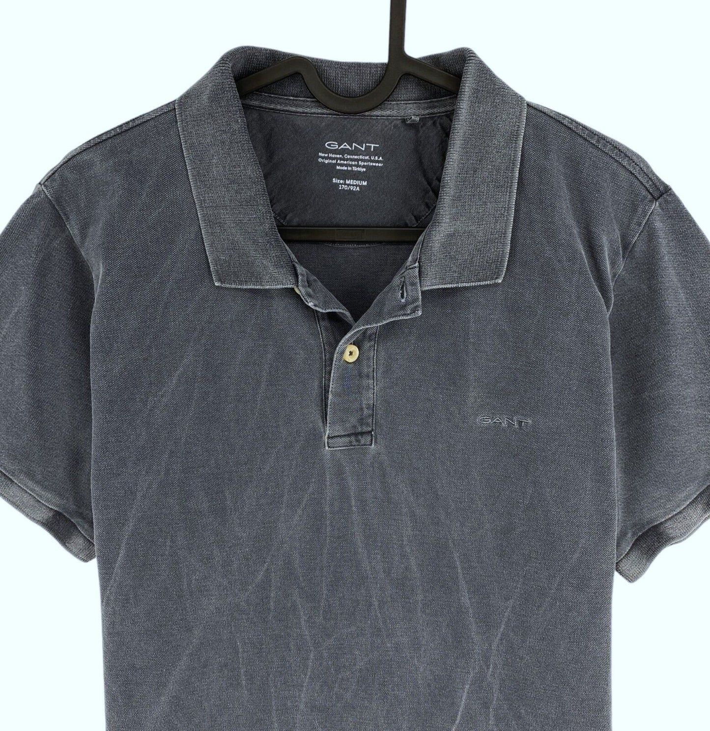 GANT Men Greyish Blue Sun Faded Pique Short Sleeve Polo Shirt Size M