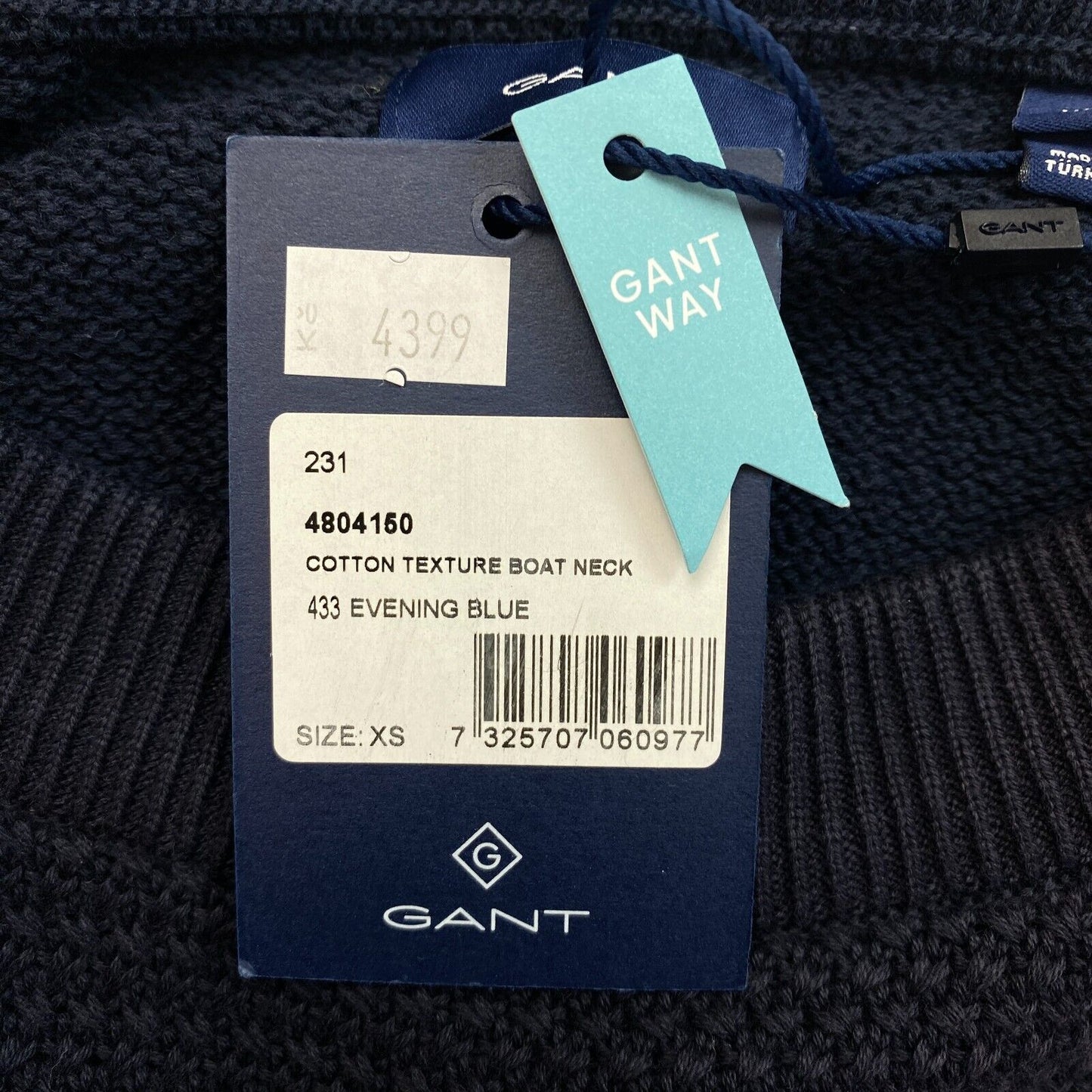 GANT Navy Blue Cotton Texture Boat Neck Sweater Pullover Size XS