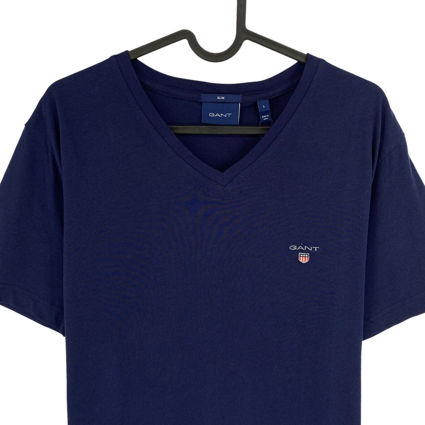 GANT Men Navy Blue Original Slim Fit V Neck Short Sleeves T Shirt Size L