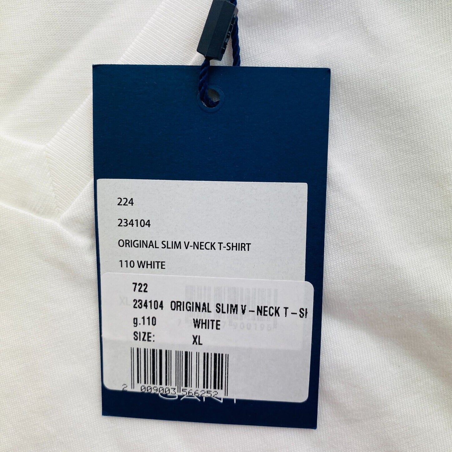 GANT Men White Original Slim Fit V Neck Short Sleeves T Shirt Size XL