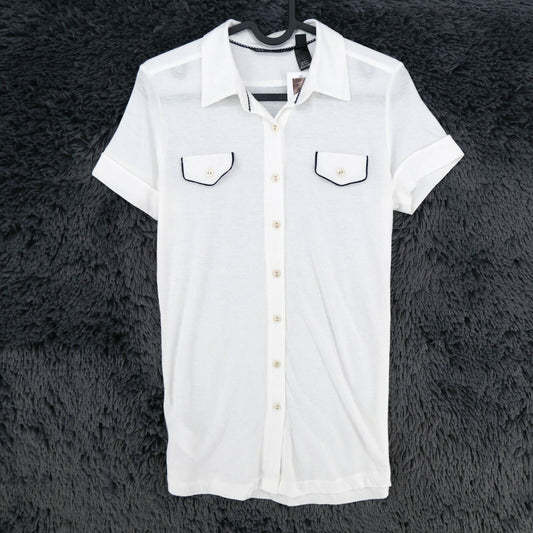 MANGO Casual Sportswear White Full Button Polo T Shirt Top Shirt Size S XS