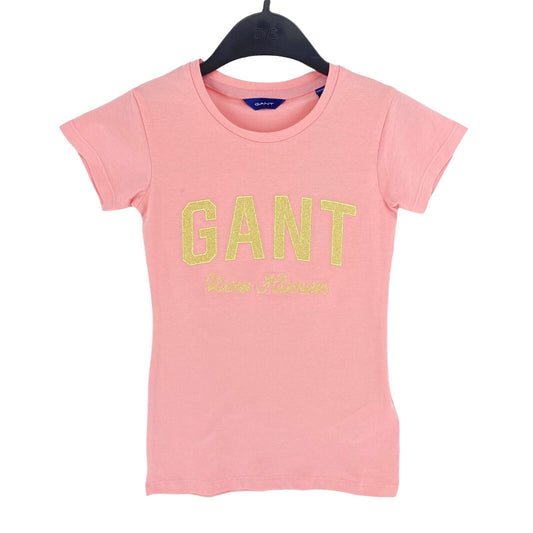 GANT Girls Pink Shiny Crew Neck T Shirt Size 7 - 8 Years 122/128 cm