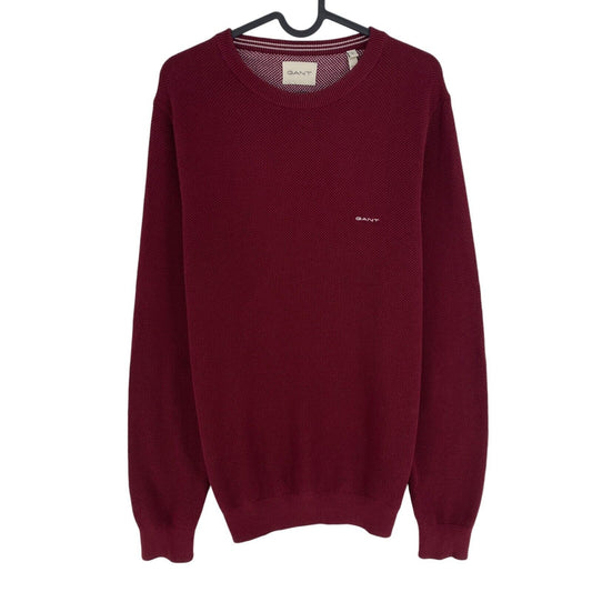 GANT Men Dark Red Cotton Pique Crew Neck Sweater Jumper Size M