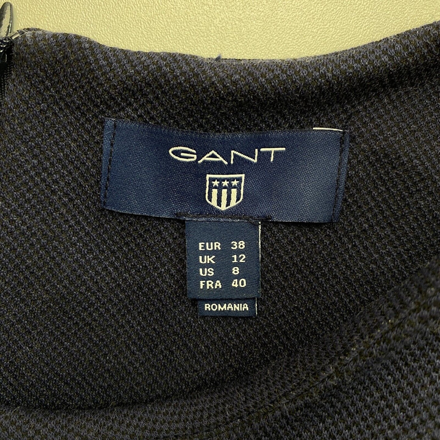 GANT Dunkelblaues Jersey-Piqué-Kleid mit kurzen Ärmeln, Größe EU 38, UK 12, US 8