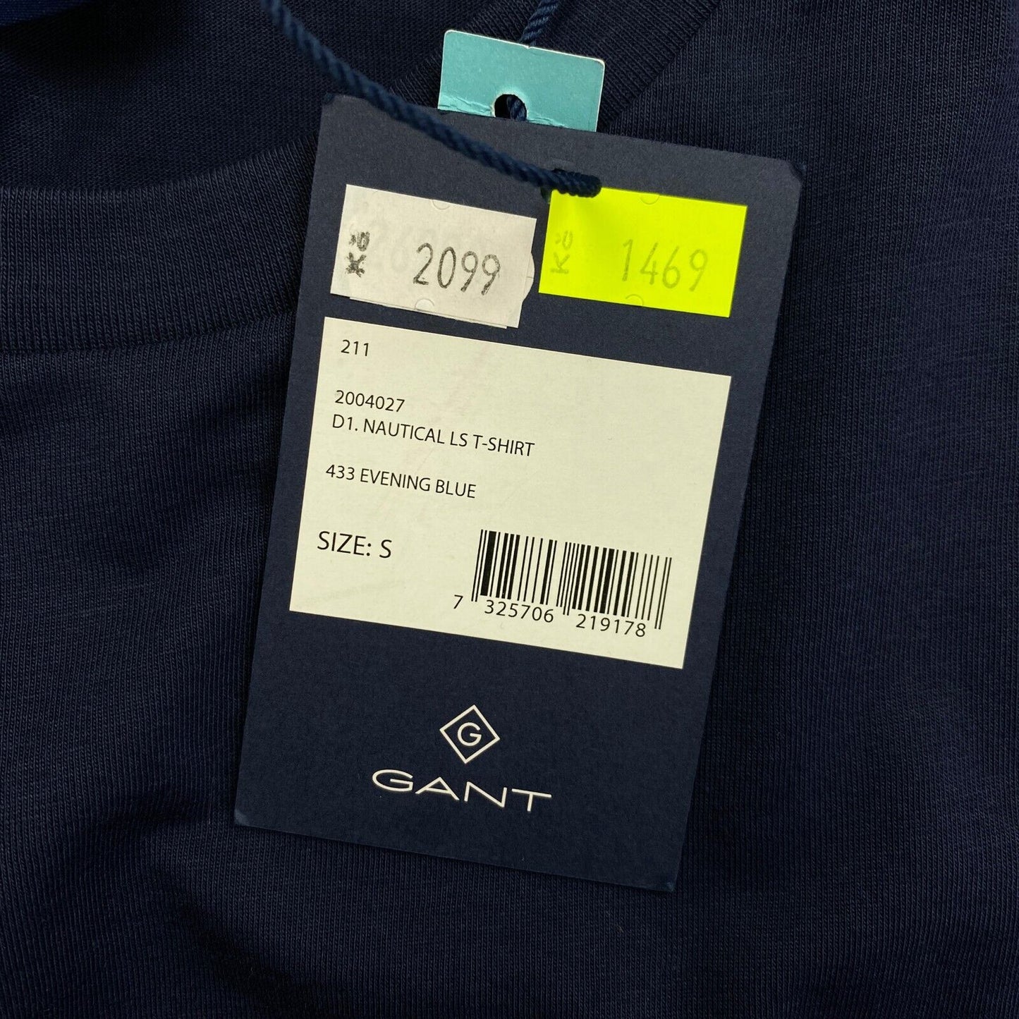 GANT T-shirt à manches longues et col rond nautique bleu marine taille S