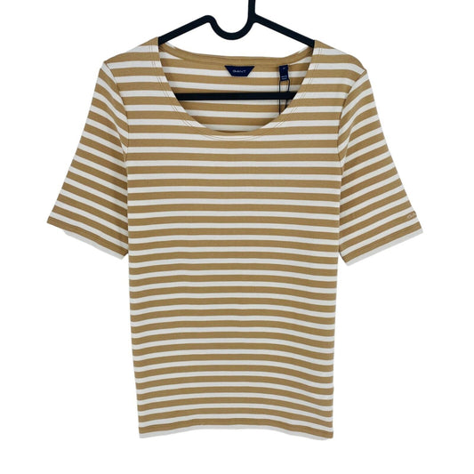 GANT Women Brown Striped 1x1 Rib Crew Neck T Shirt Size M