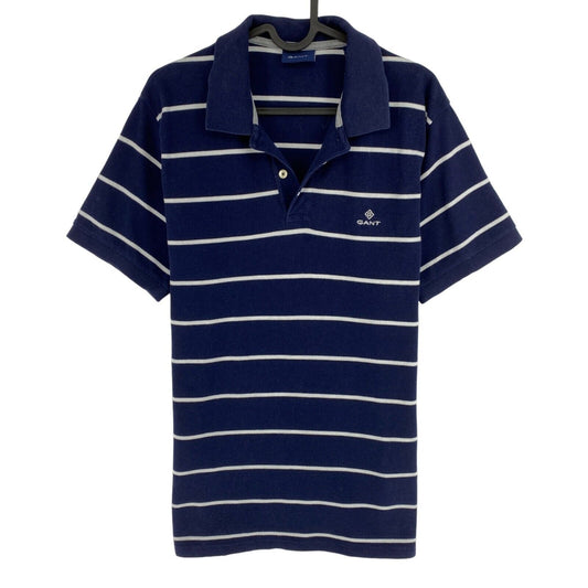 GANT Navy Blue Bar Stripe Pique Rugger Polo Shirt Size M